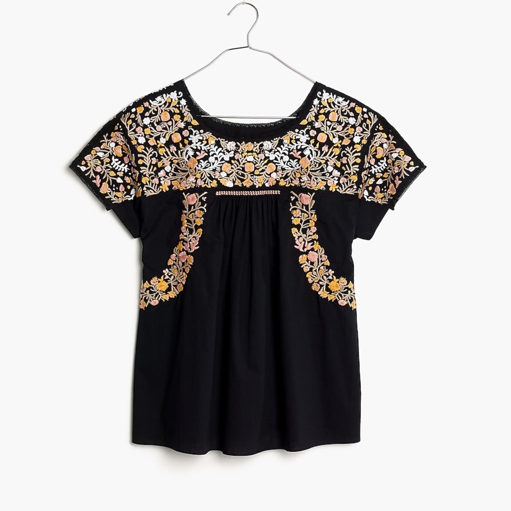Madewell Embroidered Springtime Top in Black